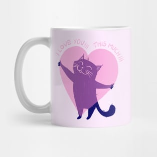 Cute blue cat holding a big pink heart - version 3 Mug